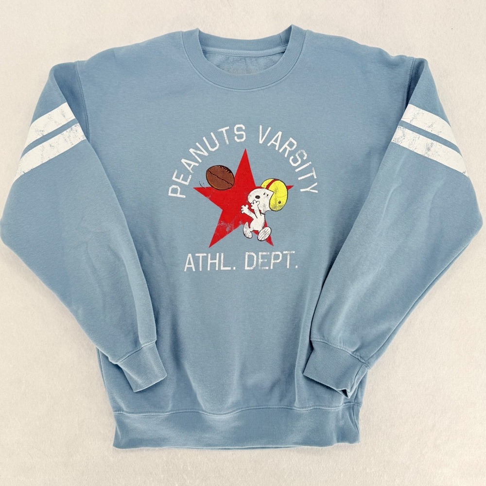 Peanuts Snoopy Varsity Athletic Dept Sweatshirt Blue Football Graphic Medium
